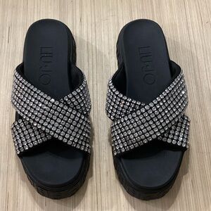 Liu Jo Women's Black Sandals with Silver Accents